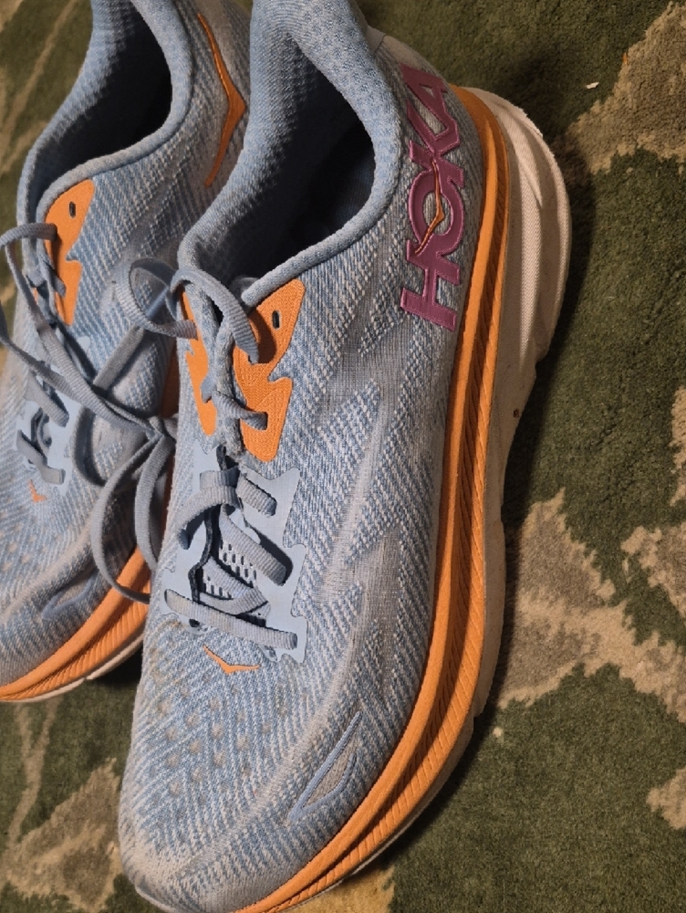 Hoka Light Blue and Orange Men's Running Sneakers - Picture 2 of 8